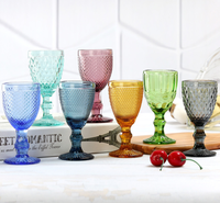 Groothandel 8Oz 10Oz Blauw Bruiloftsfeest Glaswerk Gekleurde Wijnglazen Waterglas Geperst Glas Vintage Bekers