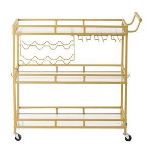 Chariot de bar roulant moderne à 3 niveaux avec étagères en verre trempé, station de service de cuisine - Product Image 1
