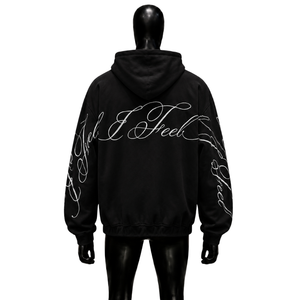 Men's Black <b>Oversized</b> Zip-Up <b>Hoodie</b> With <b>White</b> Sleeve Print Casual Hooded Sweatshirt Regular Fit French Terry Fabric Autumn Styl - Product Image 2