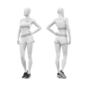 Ensemble de yoga 2 pièces : haut court à col rond et short personnalisé en Spandex/Nylon, extensible dans les quatre sens, respirant, écologique, tissu intelligent - Product Image 4