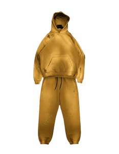 Ensemble de survêtement en molleton de coton pour homme, effet vieilli, avec sweat à capuche et pantalon, couleur unie, respirant, pull chaud pour l'hiver, OEM - Product Image 4