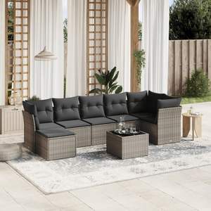 Juego de sofás de jardín de ratán polivinílico gris con vidrio templado y muebles de exterior duraderos de acero con recubrimiento en polvo - Product Image 1