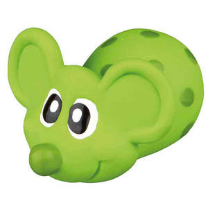 Juguete chillón de látex para mascotas, ratón rosa, 8 cm, con lunares morados, para perros - Product Image 3