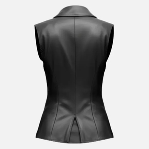 <b>Women</b> Leather <b>Vest</b> Black Casual Sleeveless Lapel Neck Button <b>Down</b> Autumn Top Selling Fashion Lady Waistcoat Outerwear Coat - Product Image 4