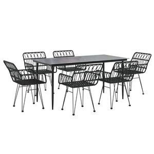 Conjunto de Comedor de Jardín de Acero Negro y Polietileno con Muebles de Patio de Vidrio Templado - Product Image 3