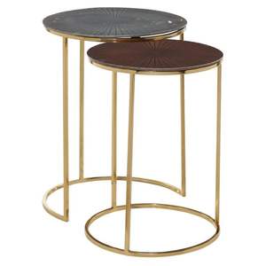 Premium Modern Set 2 <b>Nesting</b> <b>Tables</b> Extendable Feature Gold Metal Design Glass Top Powder Coated Finish Living Room Home Office - Product Image 5