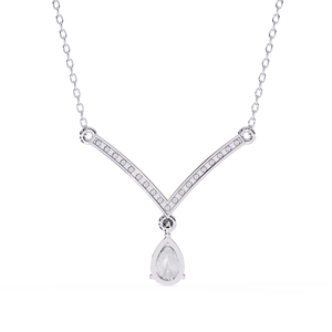 PT950 Platinum Chevron <b>Necklace</b> Featuring Delicate V Shape Bar Set Lab Grown Diamonds Pear Teardrop Diamond <b>Necklace</b> - Product Image 3