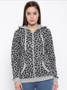 Sudadera con Capucha de Mujer con Estampado de Leopardo, Manga Larga, Tejida, Informal, con Bolsillos, Estilo Otoñal, Material de Mezcla de Algodón - Product Image 3