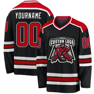 Maillot de hockey sur glace personnalisé pour homme, col en V, manches courtes, coton/fibre de bambou, anti-UV, imprimé par sublimation, broderie 3D sur le devant, élastique - Product Image 4