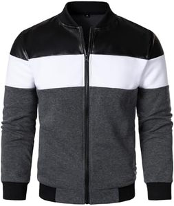 Blouson Racer Homme en Cuir Color Block avec Fermeture Éclair, Col Montant, Coupe Droite, Respirant, pour Hiver Décontracté - Product Image 4