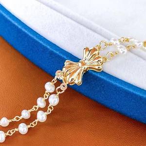 Collier en perles d'eau douce à double couche de conception française, style rétro léger et luxueux avec nœud, niche - Product Image 2