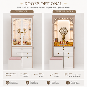 Luxury Traditional Solid Engineered Wood Home Temple Storage Carved Details Pooja <b>Mandir</b> Indoor Use Stool Dual Tone OEM Delhi - Product Image 4