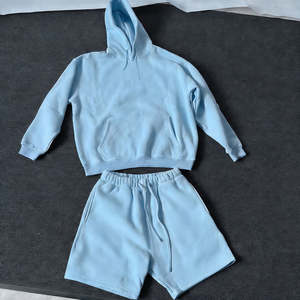 Ensembles personnalisés pour hommes, vente en gros, ensembles décontractés de haute qualité pour hommes, ensembles en coton personnalisés en 2 pièces, sweat-shirt à capuche et short unisexe - Product Image 3