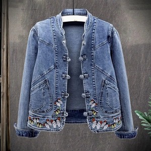 Women's <b>Denim</b> <b>Jacket</b> Floral Embroidery Casual Stonewashed Cotton Spring Style - Product Image 1
