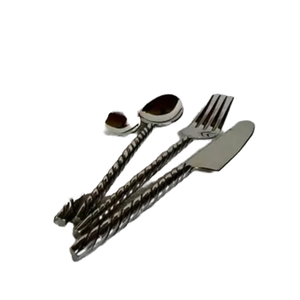 Elegant Forged Handle Set of 4 Mirror Polished Stainless Steel <b>Flatware</b> Ideal for Weddings Restaurants and Hotel Usage - Product Image 1