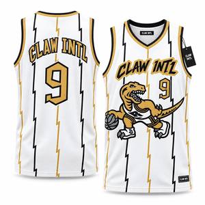 CLAW INTL Basketball Jersey Heat-Transfer Printing Unisex Tank <b>Top</b> White <b>Gold</b> Dinosaur Cartoon Design Breathable <b>Mesh</b> Teenagers - Product Image 6