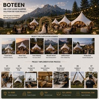 Tente de glamping BOTEEN Factory avec membrane 950G, structure en acier 76-88mm, tuyau 80x100, paroi PVC 0.8mm, doublure AluCotton 240g, tissu élastique, idéale pour les centres de villégiature