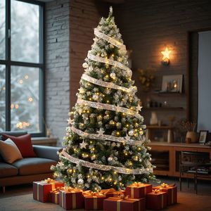 Albero di Natale Artificiale Fai-da-Te da 2,3 m con Pigne Innevate, 350 Luci Calde, Telecomando e Nastro Argentato Decorativo - Product Image 2
