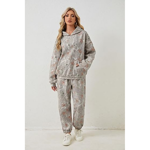 Conjunto de Sudadera con Capucha y Pantalones Anchos para Mujer, en Felpa con Spandex, Diseño Sólido, Corte Holgado, Estilo Casual Urbano, para Todas las Temporadas - Product Image 2