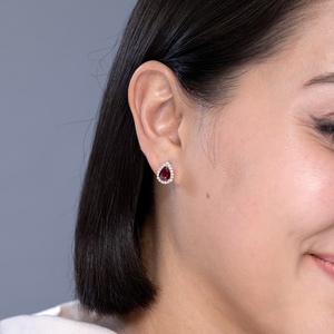 Natural Ruby Diamond Halo Stud <b>Earrings</b> Pear Shape White Gold <b>Fine</b> Jewelry Screw Back July Birthstone Gift <b>Earrings</b> - Product Image 3