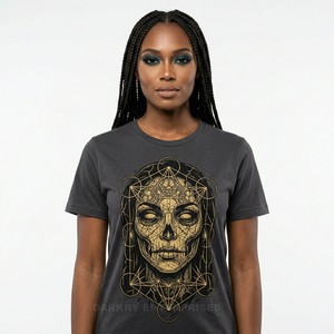 T-shirt graphique pour femme, motif sirène squelette marin, streetwear personnalisé, en coton, motif Dark Fantasy - Product Image 5