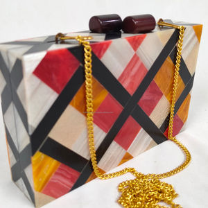 Pochette en résine acrylique à motif géométrique vintage, sac à main en acrylique perlé pour femme - Product Image 1