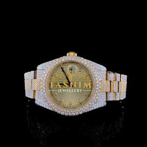 Montre pour homme de qualité supérieure avec diamants VVS, or blanc, acier inoxydable plaqué bicolore, mouvement à quartz analogique ETA, mode, 20 mm, mixte - Product Image 1