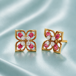 Boucles d'oreilles clous florales de luxe en or rose 10K 14K 18K et argent 925 935, serties de pierres précieuses taille poire, inspirées de la nature, pour femme - Product Image 1
