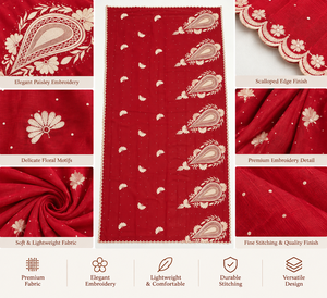 Red Embroidered Chiffon <b>Shawl</b> With Floral Teardrop Motif Traditional <b>Indian</b> Pakistani Wedding Engagement Wear Women's Scarf - Product Image 2