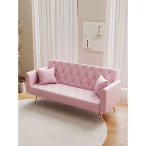 Divano Convertibile Americano Retrò da 71 Pollici in Velluto Rosa per Piccoli Soggiorni, Camere da Letto o Uffici - Product Image 6