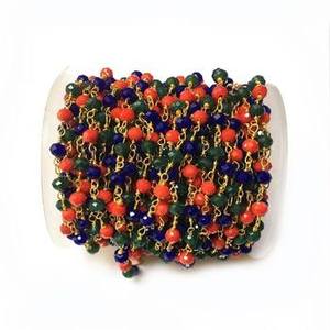 Chaîne de chapelet multi-disques à facettes en pierres précieuses rondes, finition argentée, chaîne perlée multicolore pour la fabrication de bijoux - Product Image 1