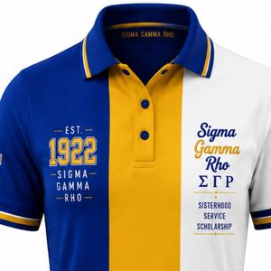 Women <b>3</b> Panels Polo Shirt Sigma Gamma Rho Royal Blue And Gold Custom Greek Letter Embroidered Sorority Polo Premium Fashion - Product Image 6