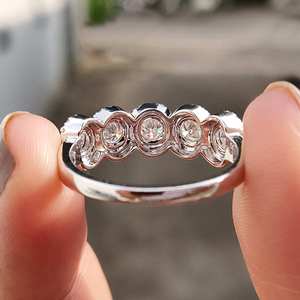 925 Sterling <b>Silver</b> 5 Stone Halo Moissanite <b>Ring</b> | Round Cut VVS Wedding & Engagement <b>Ring</b> for Women - Product Image 2