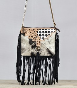 Nouvel ensemble de 2 sacs 2026 pour femme : sac à bandoulière à franges avec pochette et motif floral à carreaux imprimé animal en fourrure - Product Image 1