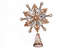 Adorno de copo de nieve dorado con diamantes de imitación para la punta del árbol de Navidad, con detalles de cristal y base metálica en espiral - Product Image 6