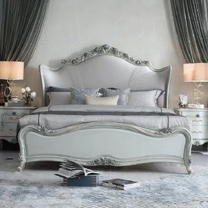 Oferta Especial: Juego de Dormitorio de Lujo Moderno y Clásico en Blanco Plateado, Cama Tapizada, Muebles Elegantes y Minimalistas para Hotel - Product Image 1