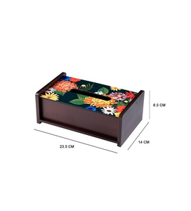 Minimal Floral Enamel Printed Wooden <b>Tissue</b> Box Holder For Home Office Car Use &Gift Napkin Box Dispenser For Tabletop Accessory - Product Image 3