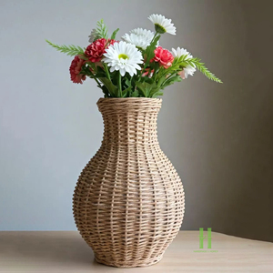 Vase à fleurs en rotin tressé à la main, style bohème vintage, décoration intérieure, fabrication vietnamienne, vente en gros - Product Image 1