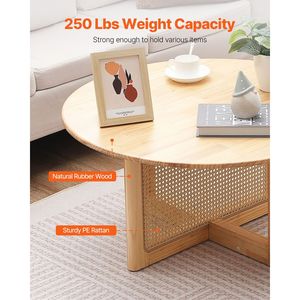 Tavolino da Caffè Moderno Boho Circolare con Contenitore, 33 Pollici, in Rattan Intrecciato e Legno con Piano in Gomma - Product Image 3