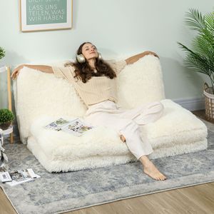 Materasso Pieghevole Largo Contemporaneo in Peluche Bianco Crema con Imbottitura in Morbida Schiuma - Product Image 2