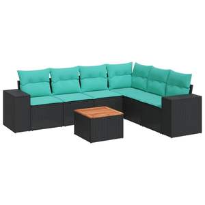 Set Divano da Esterno a 7 Pezzi in Polyrattan Nero con Cuscini - Elegante Arredamento da Giardino - Product Image 2