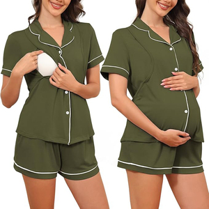 Pyjamas de maternité à taille élastique personnalisés, ensembles de détente post-partum d'été pour femmes, pyjamas d'allaitement de <span class=keywords><strong>grossesse</strong></span> - Product Image 1