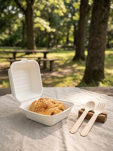 New Best <b>Takeaway</b> Burger Box Disposable Food <b>Container</b> 6 x6 Clamshell Partition for <b>Takeaway</b> Meals Combo Food Packaging Box - Product Image 1