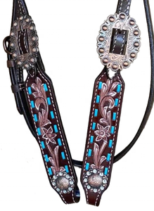 Vente en gros de têtière Western Horse Cuir sculpté à la main avec design Buck Stitch pour l'équitation équestre - Product Image 6