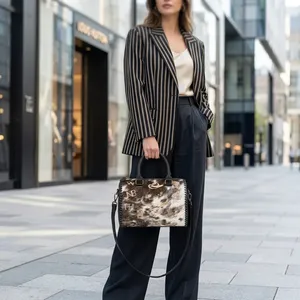 Sac à main de luxe en cuir véritable pour femme, style vintage, motif losanges, chaînes décoratives, deux sangles, fermeture éclair - Product Image 4
