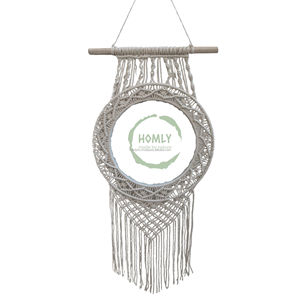 Espejo Bohemio de Macramé con Forma de Luna, Hecho a Mano, Ecológico, Diseño con Cordón de Algodón Natural - Decoración para Cumpleaños y Pascua - Product Image 1