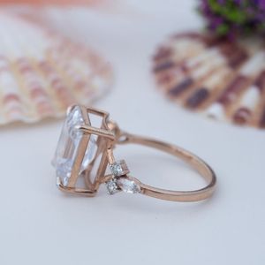 Stylish Three Stones <b>Emerald</b> Cut 925 Sterling <b>Silver</b> Moissanite <b>Ring</b> Women Gift Wedding Engagement Party Fashion Rose Gold - Product Image 2
