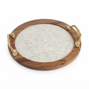 Plateau ovale incrusté de nacre, motif pétales de luxe, plateau de service en coquillage, personnalisable, décoration de table basse et de meuble-lavabo - Product Image 2