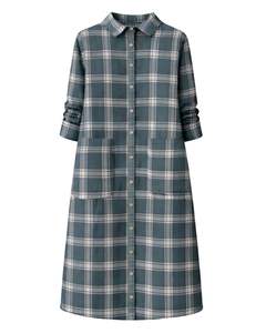 Robe chemise personnalisée pour femme, vert sarcelle à carreaux, manches longues, boutonnée, mi-longue, coupe décontractée, en coton tissé avec poches, pour le quotidien - Product Image 1