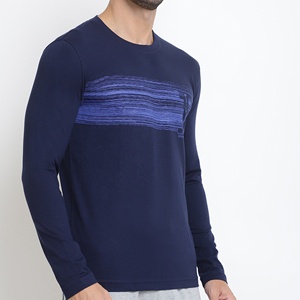 Camiseta de Hombre 100% Algodón, Casual, a Rayas, Cuello Redondo, Manga Larga, Tejida, Ecológica, Tallas Grandes, al por Mayor, Estampada, Hecha en Bangladesh - Product Image 1